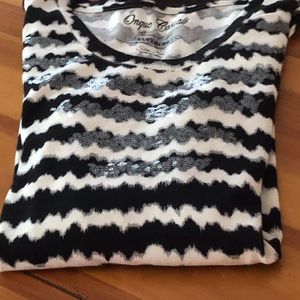 Inquest Casuals Black/White /Gray Sequin Top Sz XL  3/4 sleeves